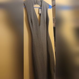 Guess Grey Midi Dress with Deep V-Neck